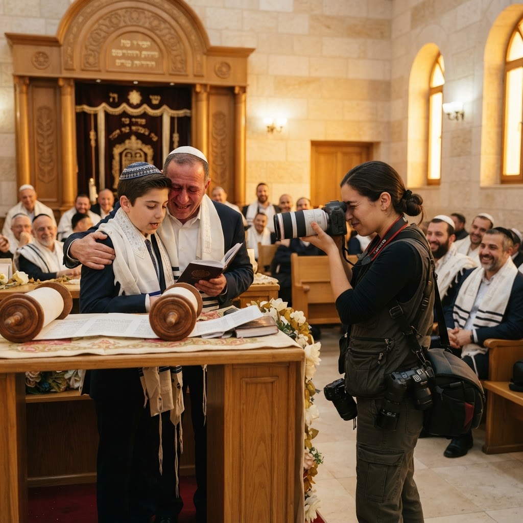 צלם מקצועי בזמן צילום בר מצווה בבית כנסת
